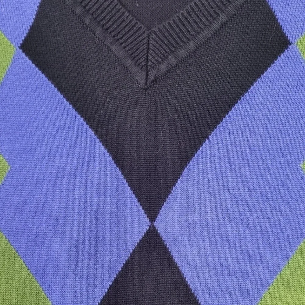 Vintage Mens Argle Crewneck Sweater Size L Cotton Blue Green Preppy Academia Y2K